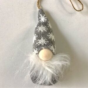 Gnome Ornament Gray White Knit Felted Wool Scandinavian Nordic Christmas 5.5”